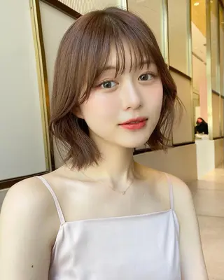 ミディアム カラー パーマ ヘアアレンジ 小野寺瑞希 /最小顔カットのヘアスタイル