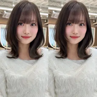 ミディアム オリーブカラー 長谷川のヘアスタイル