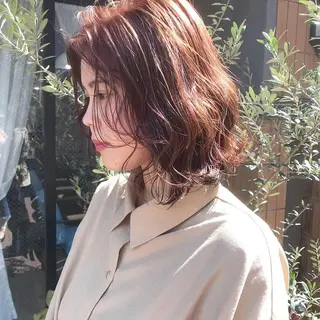 ミディアム カラー レイヤー/顔周り /AKARIのヘアスタイル