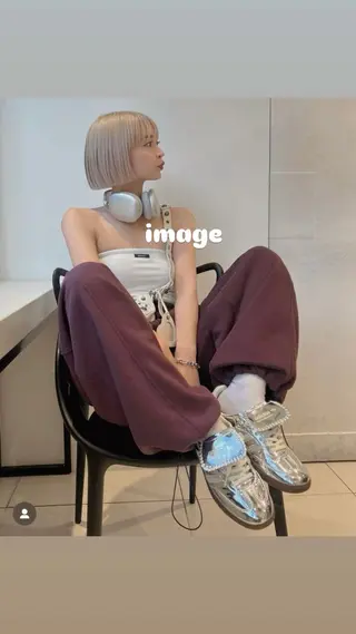 ミディアム カラー ぱっつんボブ☆メンズ カットYUTOのヘアスタイル