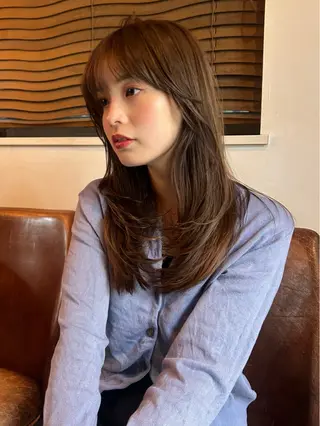 セミロング カラー パーマ レイヤー/透明感/ ブリーチなし/わかなのヘアスタイル