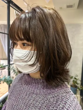ミディアム 平野恵/透明感カラー ブリーチ/ボブのヘアスタイル