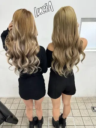 ロング カラー ヘアアレンジ MISAKIエクステ ブリーチ\5900のヘアスタイル