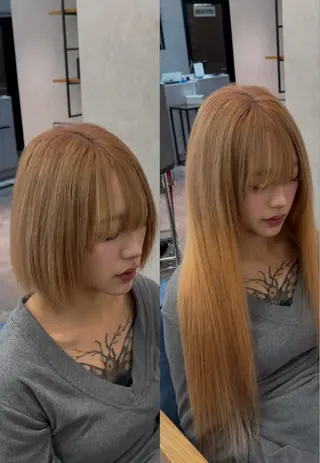 ロング 艶ハイトーン/ レイヤー/ウルフ/蓮のヘアスタイル