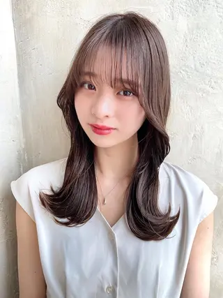 セミロング カラー 顔周り/くびれヘア 韓国ヘア💕風間るなのヘアスタイル