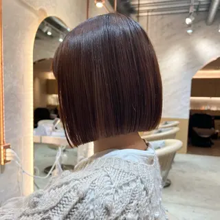 ミディアム カラー ボブ/巻ける縮毛矯正 /韓国レイヤーはなのヘアスタイル