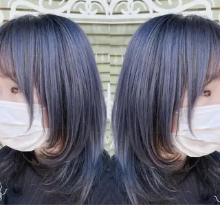 セミロング カラー 馬場智哉 白髪ぼかしハイライトのヘアスタイル