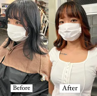 セミロング カラー モモカ/ハイトーン /バレイヤージュのヘアスタイル