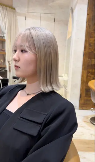 ミディアム ブリーチなしダブル カラー縮毛矯正 下野のヘアスタイル