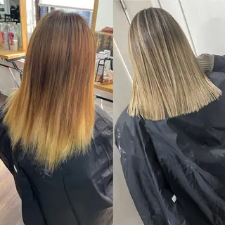 ミディアム カラー ヒカ/外国人風 デザインカラーのヘアスタイル