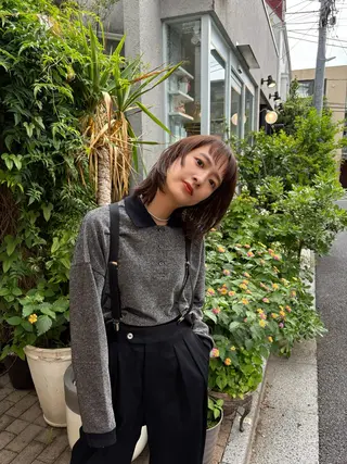 ミディアム カラー 似合わせカット レイヤーボブウルフのヘアスタイル
