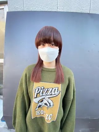 ミディアム カラー レイヤーウルフ エクステ磯部のヘアスタイル