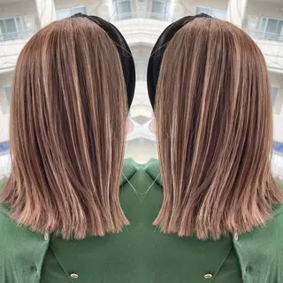 ミディアム ハイライトバレイヤー ジュ&縮毛矯正✨櫻野のヘアスタイル
