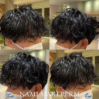 ミディアム パーマ メンズ 艶髪カラー/透明感 美髪/白髪/ﾑﾅｶﾀのヘアスタイル