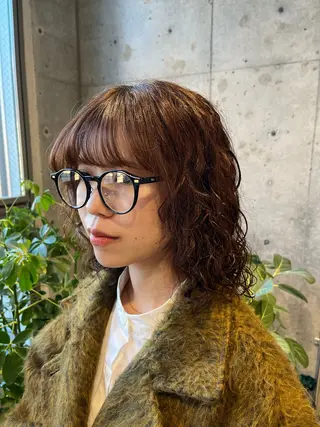 セミロング パーマ 傷ませないカラー・ ボブ・リクト💥のヘアスタイル