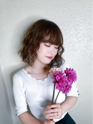 ミディアム パーマ ヘアアレンジ 松下 倫子のヘアスタイル