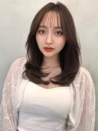 セミロング カラー 大宮韓国風レイヤー カット吉田こうすけのヘアスタイル