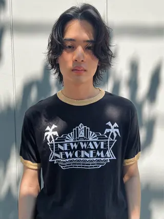 ミディアム パーマ メンズ グランジヘア 無造作ヘアHYUGAのヘアスタイル