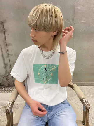 ミディアム カラー メンズ パーマ、髪質改善 カズマのヘアスタイル