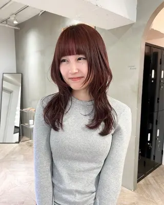 ロング カラー カットモデルレイヤー 暖色カラー モカ🎶のヘアスタイル