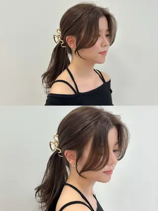 ロング 韓国レイヤー ハッシュカットのヘアスタイル