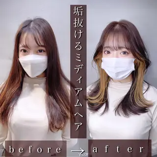 セミロング カラー ブリーチなし透明感カ ラー×韓国ヘア♡ヒデのヘアスタイル