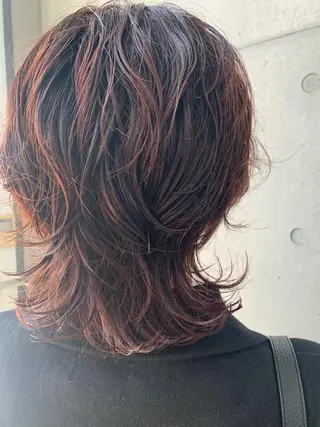 ミディアム カラー パーマ ブリーチなしWカラー /地毛風/小林凪沙のヘアスタイル