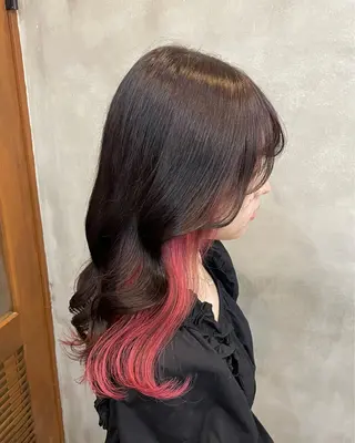 ロング カラー ヘアアレンジ 【ピンク/韓国ヘア/ ヘアセット】亜海のヘアスタイル