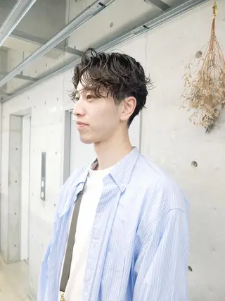 ショート パーマ メンズ ダブルカラー/ ケアブリーチ/クニトのヘアスタイル