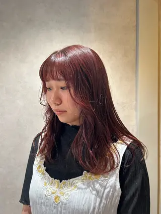 ミディアム カラー ayano🍒パーマ 暖色カラーのヘアスタイル