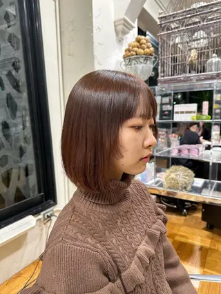 ミディアム カラー ボブ ショート 髪質改善  相澤晃希のヘアスタイル