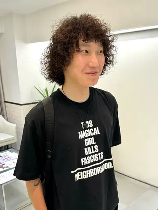 ミディアム パーマ ZENKO表参道店所属・デジタルパーマ 🌀ボブ　萩原　龍のヘアスタイル