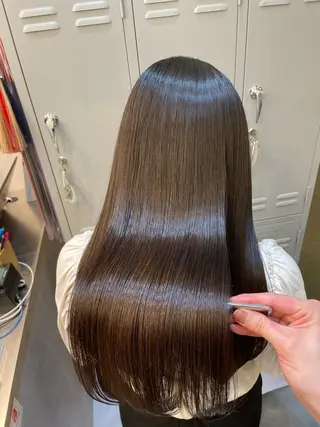 セミロング カラー 髪質改善× ハイライト溝江のヘアスタイル