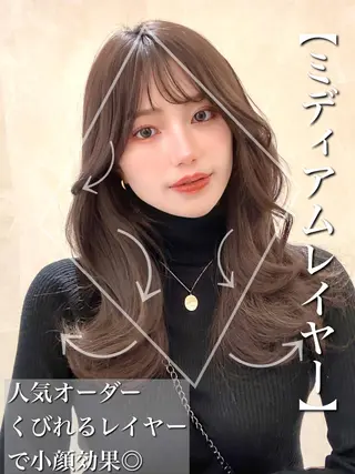 セミロング カラー 顔周り特化/韓国ヘア /レイヤー/吉野幸大のヘアスタイル