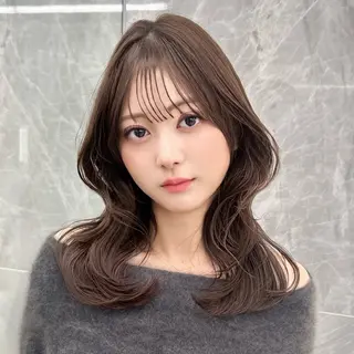 セミロング 韓国顔まわり/前髪 /レイヤー/いつきのヘアスタイル