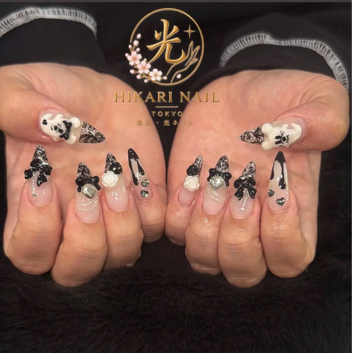 ネイル チークネイル 長さ出し フレンチネイル ガーリー ハート HikariNail Ikebukuroのネイルデザイン