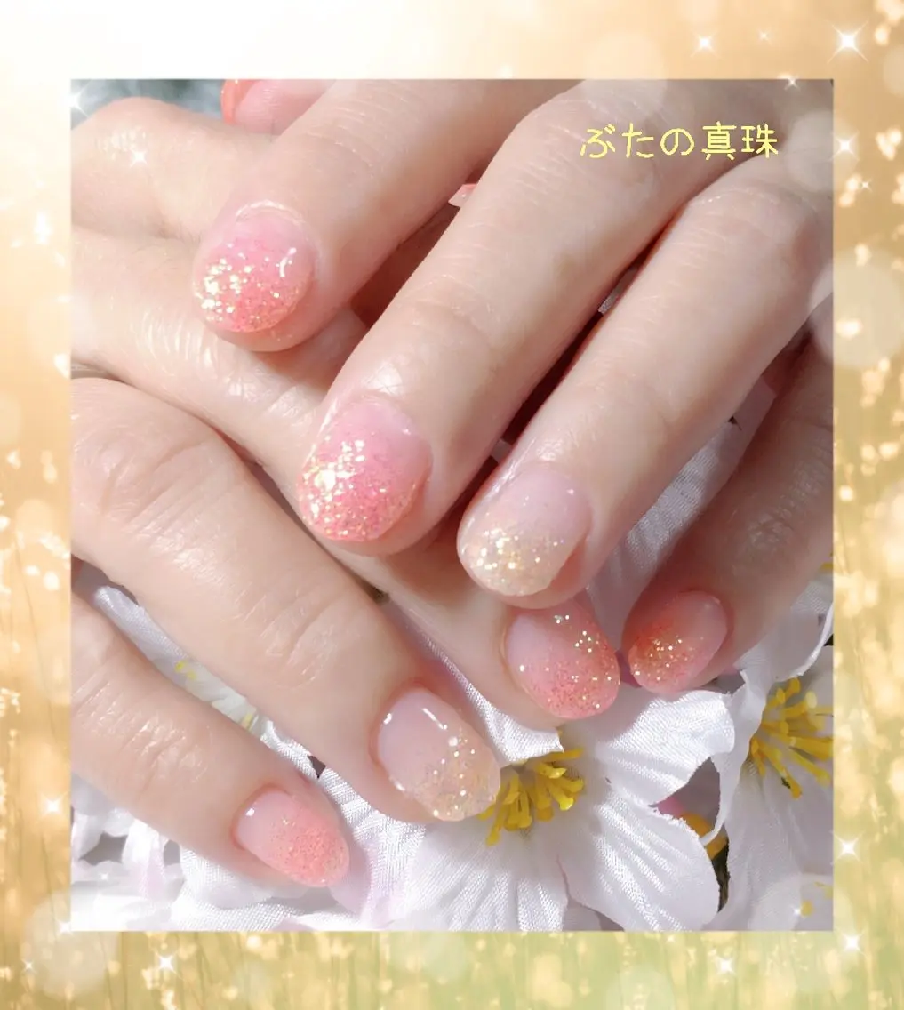 ネイル ラメ(グリッター) ラメグラデーション オレンジ ハンドネイル 林 珠里のネイルデザイン
