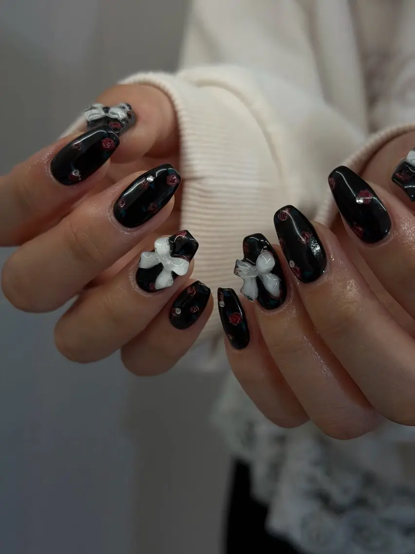 ネイル ジェルネイル マグネットネイル ニュアンスネイル パラジェル リボン ハンドネイル ハンドケア Bana_ Nailのネイルデザイン