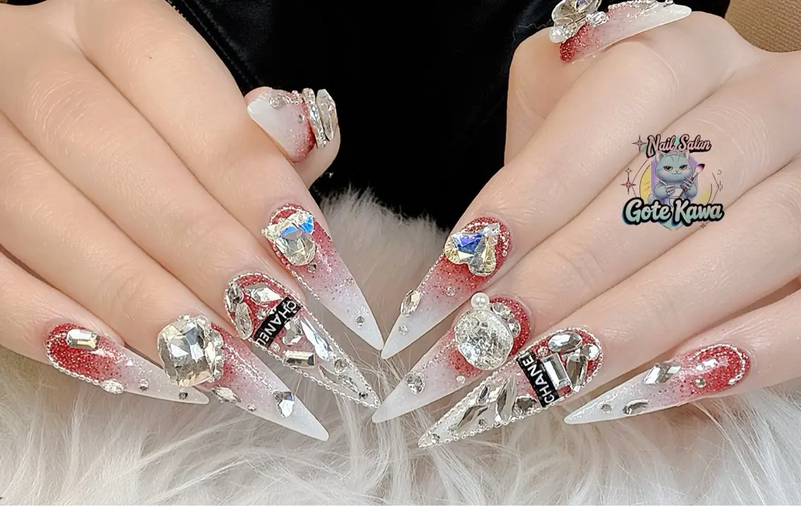 ネイル アートネイル 長さ出し キラキラネイル ピンク リボン ハンドネイル ハンドケア Gote Kawa nail salonのネイルデザイン