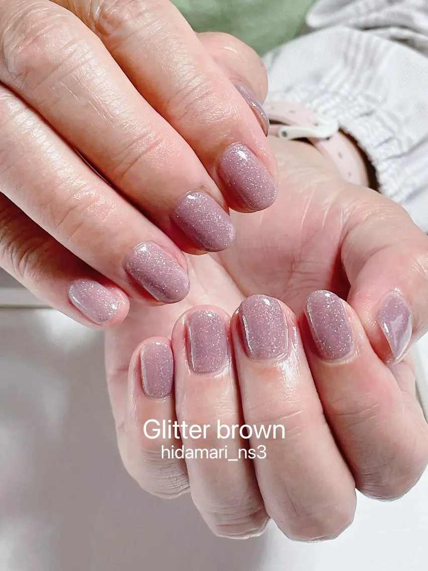 ネイル ブラウン ラメ(グリッター) ワンカラーネイル ハンドネイル NailSalon ひだまりのネイルデザイン