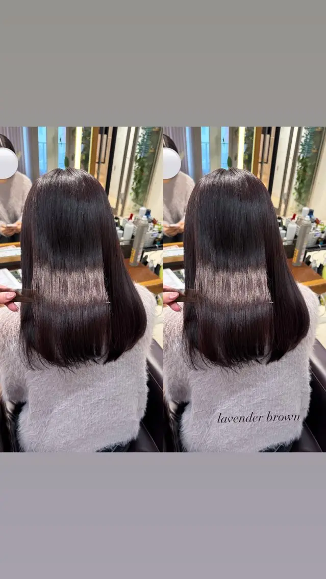 セミロング カラー ブラウンカラー ラベンダーカラー ラベンダーブラウン カット ヘアカラー 暖色カラー/ ストレート/くるみのヘアスタイル