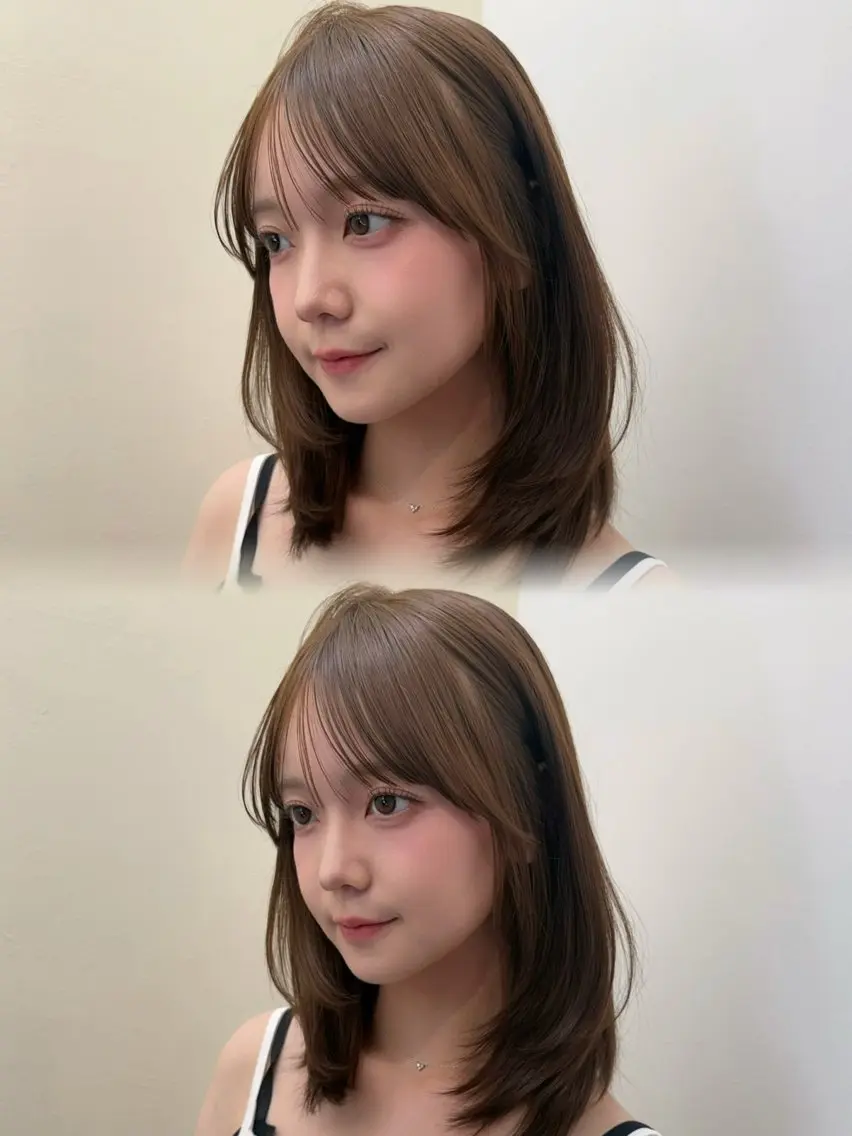 ミディアム カット ヘアカラー トリートメント 透明感カラー アオイのヘアスタイル