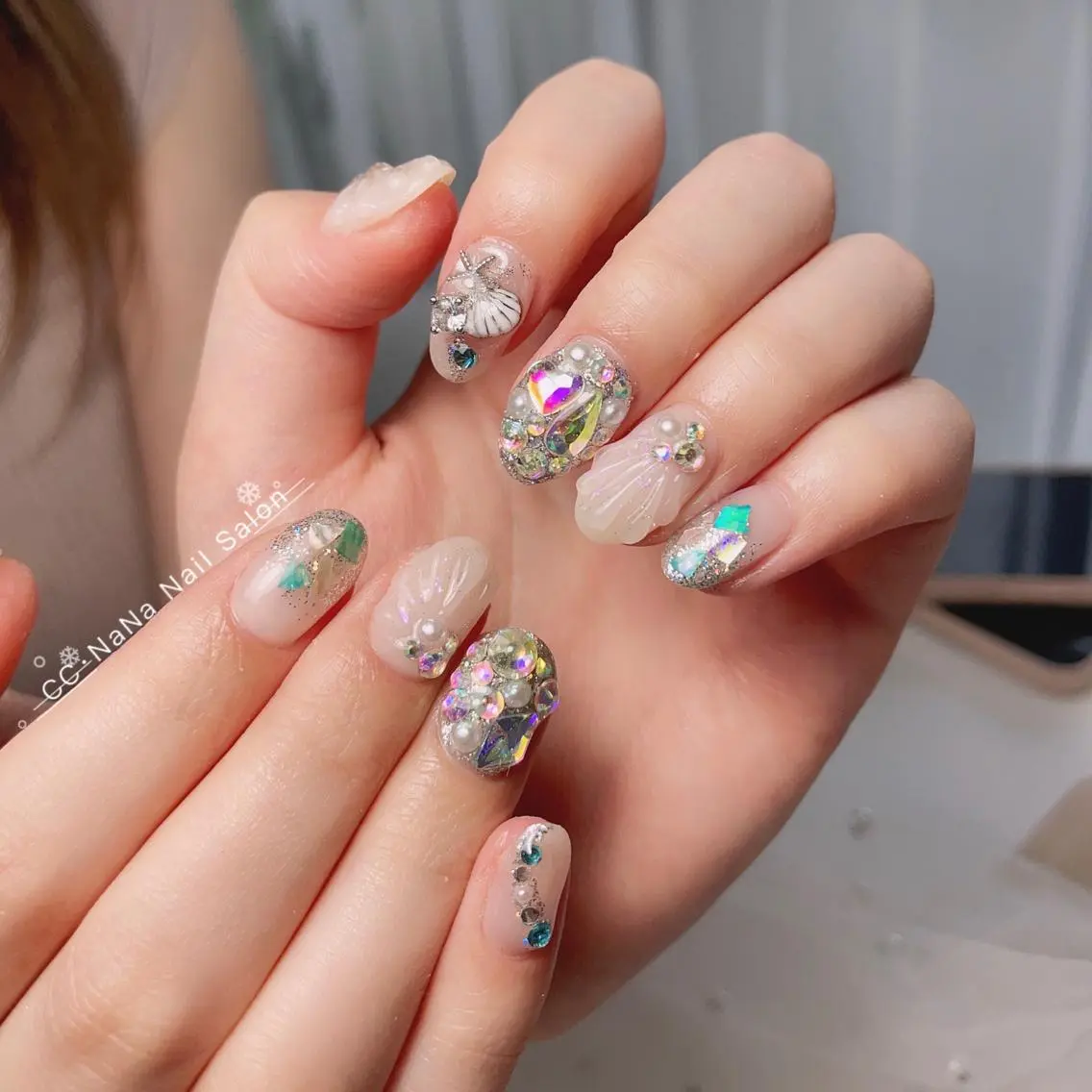 ネイル チークネイル 長さ出し フラッシュネイル フレンチネイル ハート ハンドネイル 💎CC・NaNa 韓国風ネイル🌙Cのネイルデザイン