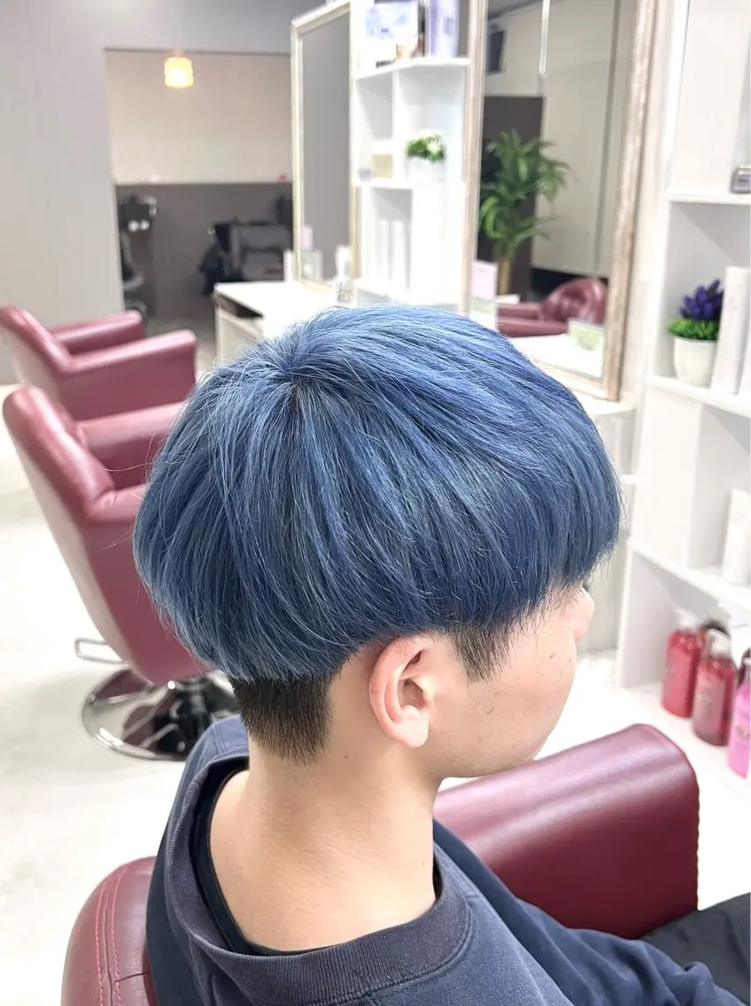 ショート カラー メンズ ブルーカラー シルバー KEN 🌟のヘアスタイル