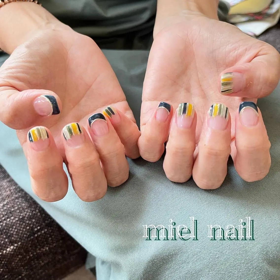 ネイル フレンチネイル ミラーネイル 夏ネイル ハンドネイル miel nailのネイルデザイン