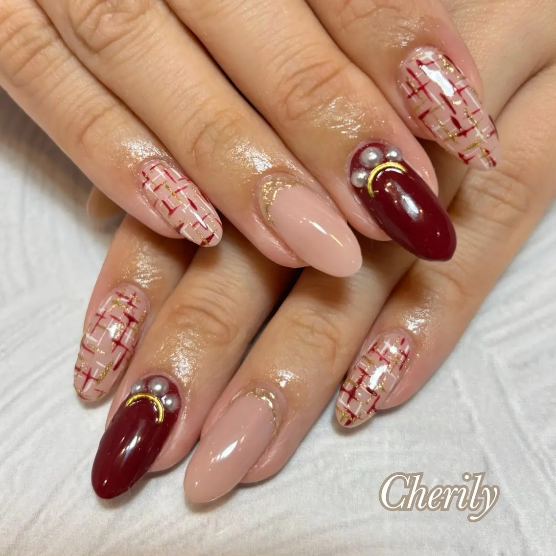 ネイル ツイードネイル ハンドネイル CHERILY SAKURAのネイルデザイン