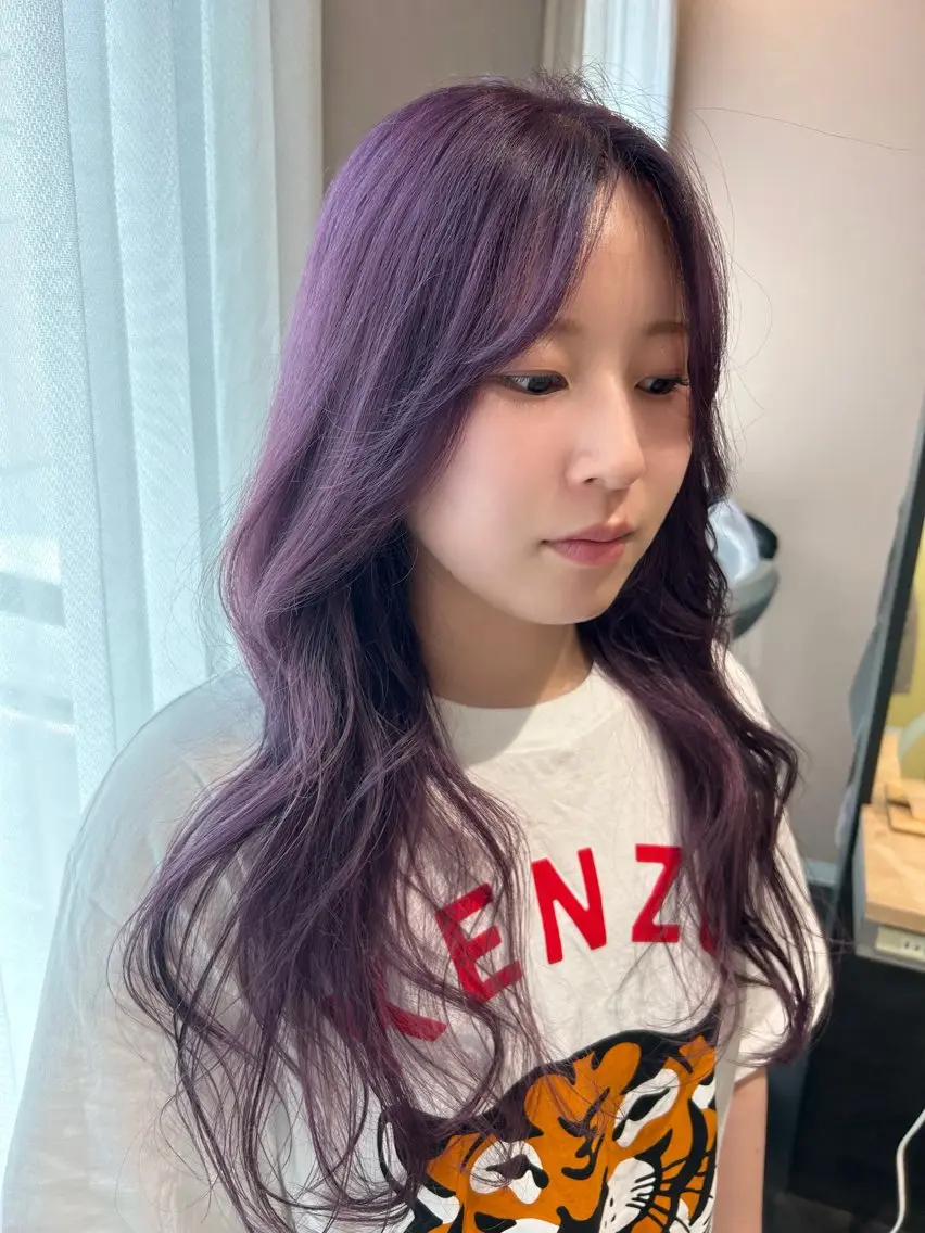 ロング カラー ブリーチ ラベンダーカラー ピンクカラー ピンクラベンダー カット ヘアカラー トリートメント hubhair レイヤー/透明感のヘアスタイル