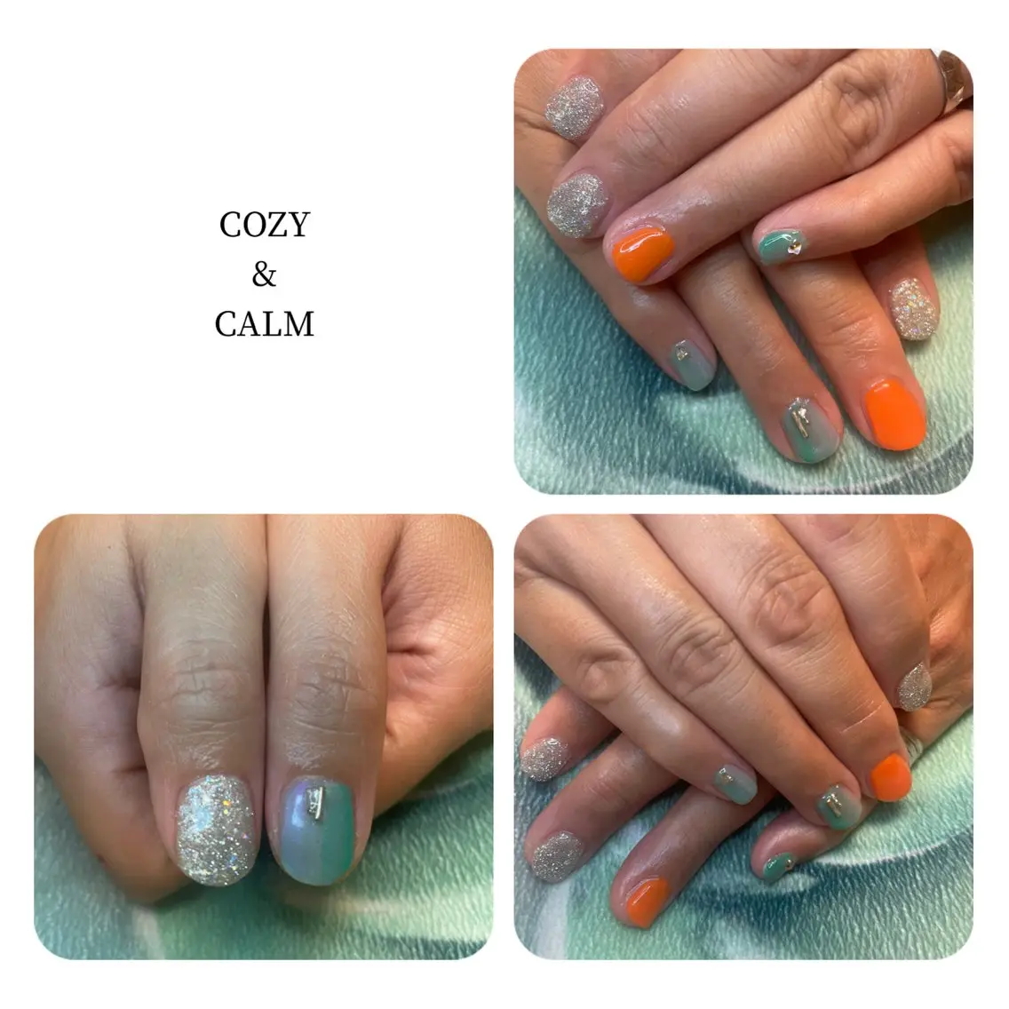 ネイル フラッシュネイル グラデーション グリーン オレンジ シルバー NAIL★M 真紀のネイルデザイン