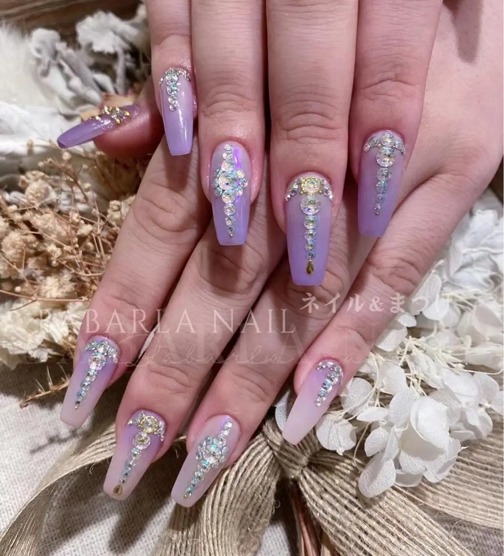 ネイル グラデーション パープル ストーンネイル Babarla Nailのネイルデザイン