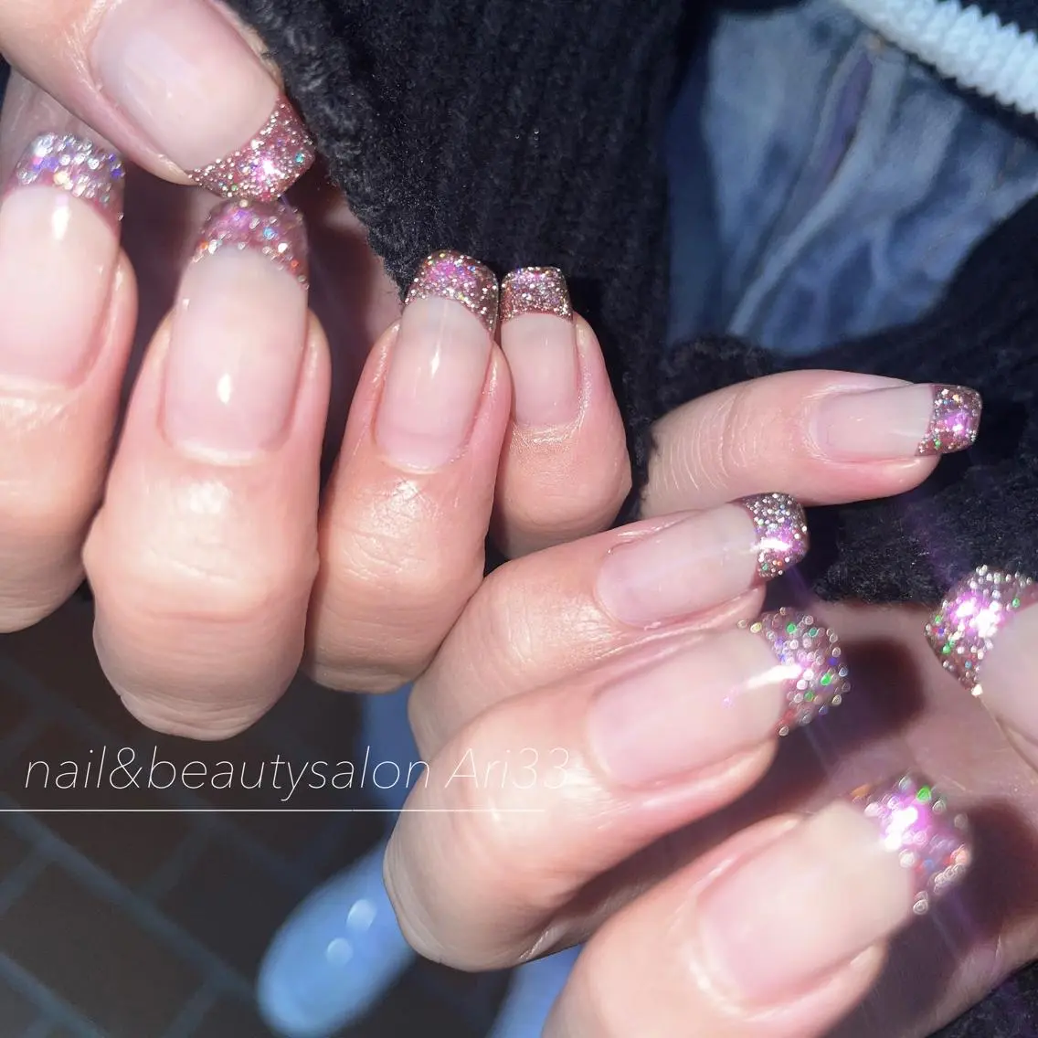 ネイル フラッシュネイル フレンチネイル ニュアンスネイル 春ネイル ハンドネイル プライベートサロン Ari33nailのネイルデザイン